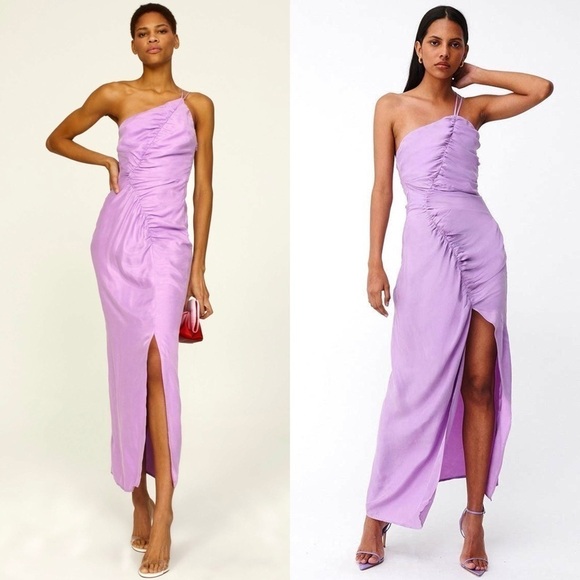 SUBOO 90s Sleeveless Asymmetric Ruched 1 Shoulder Cutout Back Maxi Slip Dress S - Picture 1 of 7